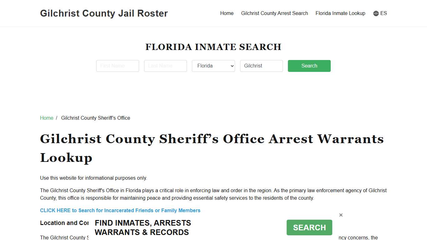 Gilchrist County Sheriff Office, FL, Arrest Warrants Search