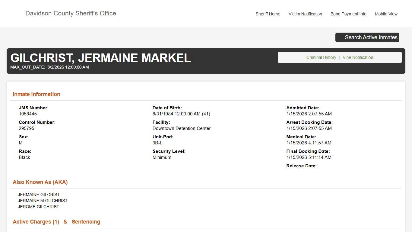 Davidson County Sheriff - Active Inmate Search